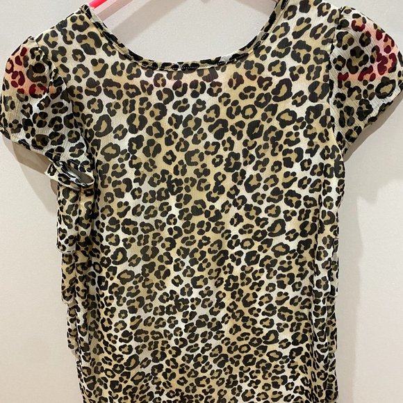 Stylish Leopard Print Rufled Blouse size 7/8 - Picture 3 of 4